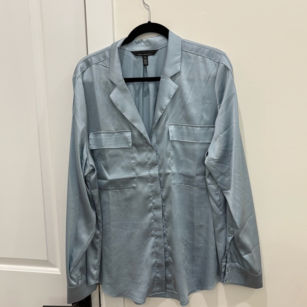 White House Black Market Sky Blue Satin Blouse